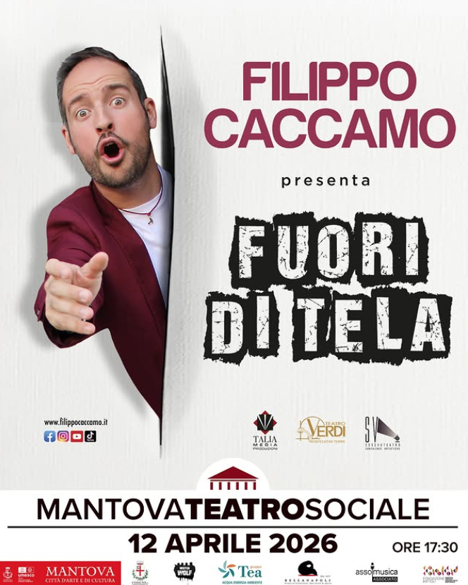 Featured image for “Il 12 aprile Filippo Caccamo porterà sul palco del Teatro Sociale di Mantova il suo nuovo spettacolo “Fuori di Tela””